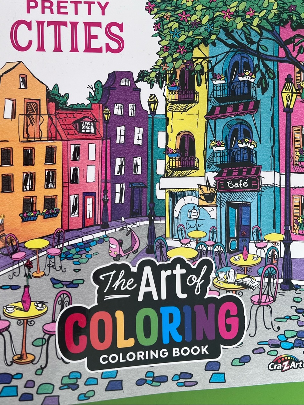 64 pg COLORING BOOK pretty cities shore high rise buildings quaint charm town